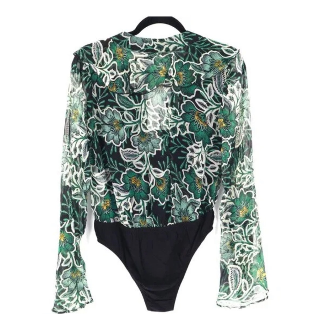 NWT Band of the free Floral Green and Black Sheer long sleeve Bodysuit size M - Picture 2 of 12